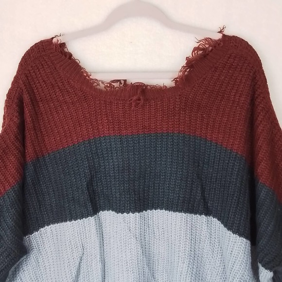 Polly & Esther Oversized‎ Cropped Color Block Sweater Size XLarge - Picture 6 of 11